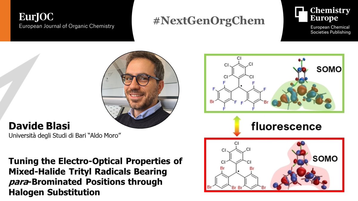 EurJOC's tweet photo. This week, we feature the work by Davide Blasi on the tuning of the electro-optical properties of mixed-halide trityl radicals, part of our #NextGenOrgChem special collection.

Nominated by our Board Member Alessandro Abbotto

https://t.co/9fvcL0sRyZ

@SCIorganica @FabriziaNegri https://t.co/SyIGJe3DHX