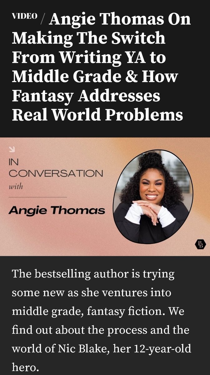 I interviewed <a href="/angiecthomas/">Angie Thomas</a> for <a href="/BlackBalladUK/">Black Ballad</a>. 

If you want to know more about Nic Blake &amp; The Remarkables, which is out today, her transition from YA to MG and the inspirations behind the book, you can watch below 🥰

blkbld.uk/40I3qdp