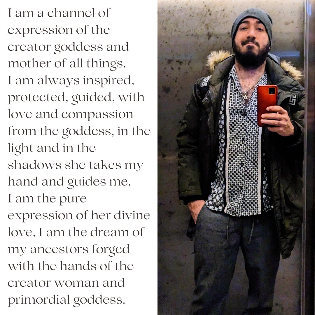 ElhoimLeafar's tweet photo. I accept and recognize w/ love and pride my part in a bigger plan of the Goddess's creation.
I embrace and celebrate proudly her presence in my life and in all my surroundings under all her names, colors, and shapes.
#warriorgoddess #mothergoddess #goddesswarrior #goddessmother https://t.co/agAY0shODi