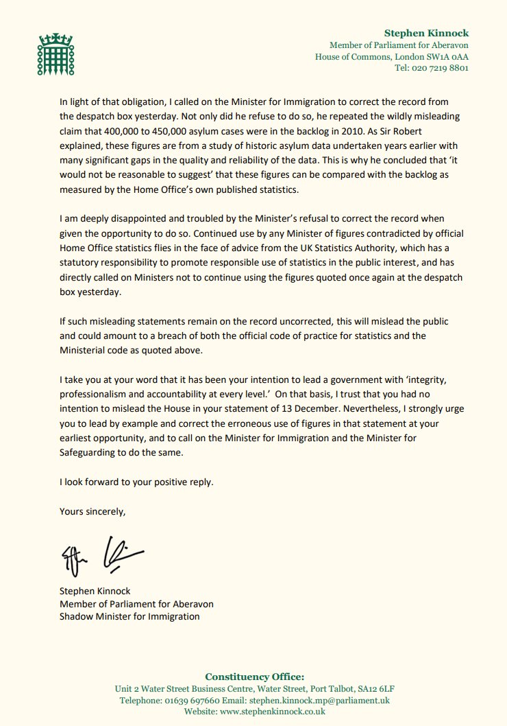 I've asked the Prime Minister to correct the record - in line with the Ministerial Code - after the statistics regulator ruled that the asylum backlog had increased by 147,000 since 2010 (not 'halved' as PM claimed!)

Under the Tories it is 8x higher than under Labour, at 166,000