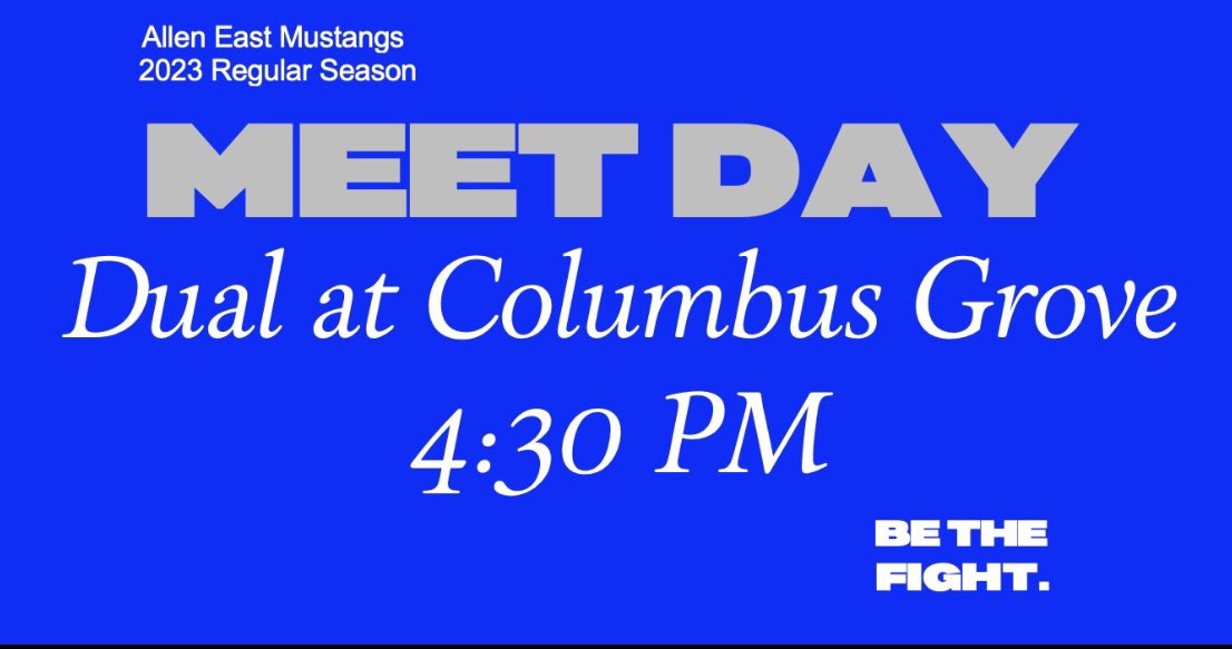 AllenEastTF's tweet image. MEET. DAY.

🏃‍♀️🏃Dual w/ @CG_TrackTeam 
⏰ 4:30 field, running 5:00
📍Clymer Stadium, Columbus Grove

#BeTheFight