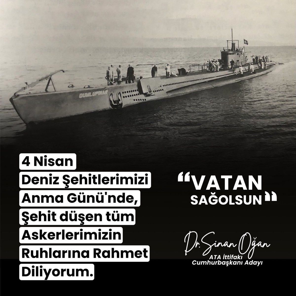 Yüce Türk Milleti, 70 yıl önce bugün, kaza sonucu batan #Dumlupınar denizaltımızda, son sözleri 'Vatan Sağolsun' olan 81 şehidini #MaviVatan ‘ın derinliklerine emanet etti. Bugünün anısına ilan edilen 4 Nisan #DenizŞehitleriniAnmaGünü vesilesiyle Türk denizlerine gönül vermiş…