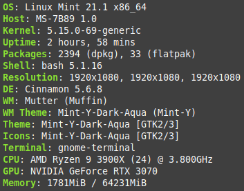 Mein aktuelles Setup für den privaten Gebrauch via "neofetch" im Terminal ausgeben lassen. Bin zufrieden 💙
#neofetch #linux #linuxmint #mint #linuxcommands