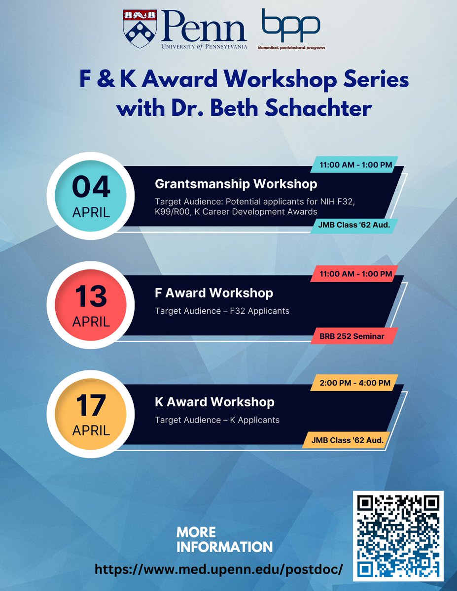 PennBPP's tweet photo. F&K Award: Grantsmanship (General Session)
Today, April 4, 2023
Time: 11:00 AM-1:00 PM
John Morgan Building, Class of ’62 Auditorium
Registration is not required. All are welcome! https://t.co/JO6vZJjHuK