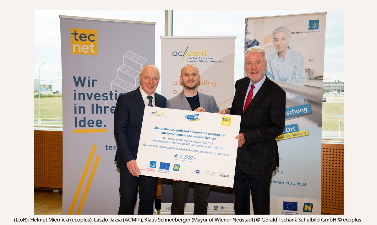 AcmitG's tweet photo. Laszlo Jaksa and his team won the ecoplus Innovation Award 2022/2023 in the category of “Medicine, Medical Technology, Medical Innovations” https://t.co/lP5QW56z1U #award #innovation #ecoplus #3Dprinting #anatomicalmodels #researchandinnovation #medicaltechnology https://t.co/hZxH833Br4