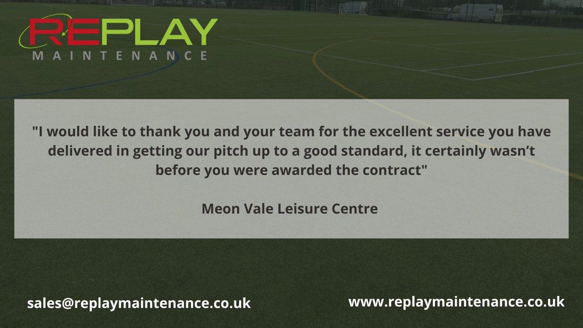 ReplayMaintain's tweet photo. Lovely words from the #StModwen #MeonValeLeisureCentre 

Contact us for more information on how we can assist with the maintenance of your synthetic sports pitch  

#LeisureCentre #Facilities #Grounds #Maintenance #ReplayMaintenance https://t.co/9KmqddyCoy