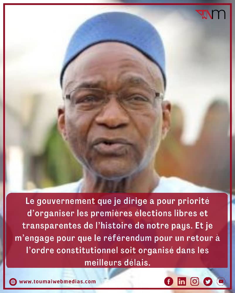 ToumaiWebMedias's tweet image. #Propos 🗣 | « Le gouvernement que je dirige a pour priorité d’organiser les premières élections libres et transparentes de l’histoire de notre pays... », Sahel Kebzabo, 1er Ministre de Transition ⤵️.