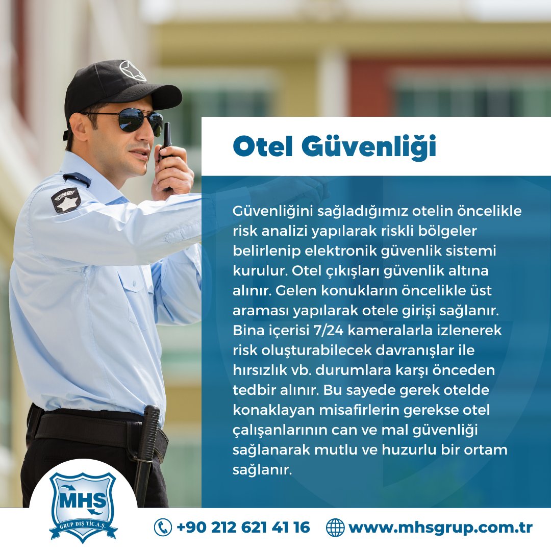 mhsgrup's tweet photo. Gerek otelde konaklayan misafirlerin gerekse otel çalışanlarının can ve mal güvenliği sağlanarak mutlu ve huzurlu bir ortam sağlanır.

📞 +90 212 621 41 16
🌐 https://t.co/whhLDsZpN9

#özelgüvenlik #güvenlik#parttimeiş #guvenlik #danisma #temizlik #siteyönetimi https://t.co/fWaWpgzp3u