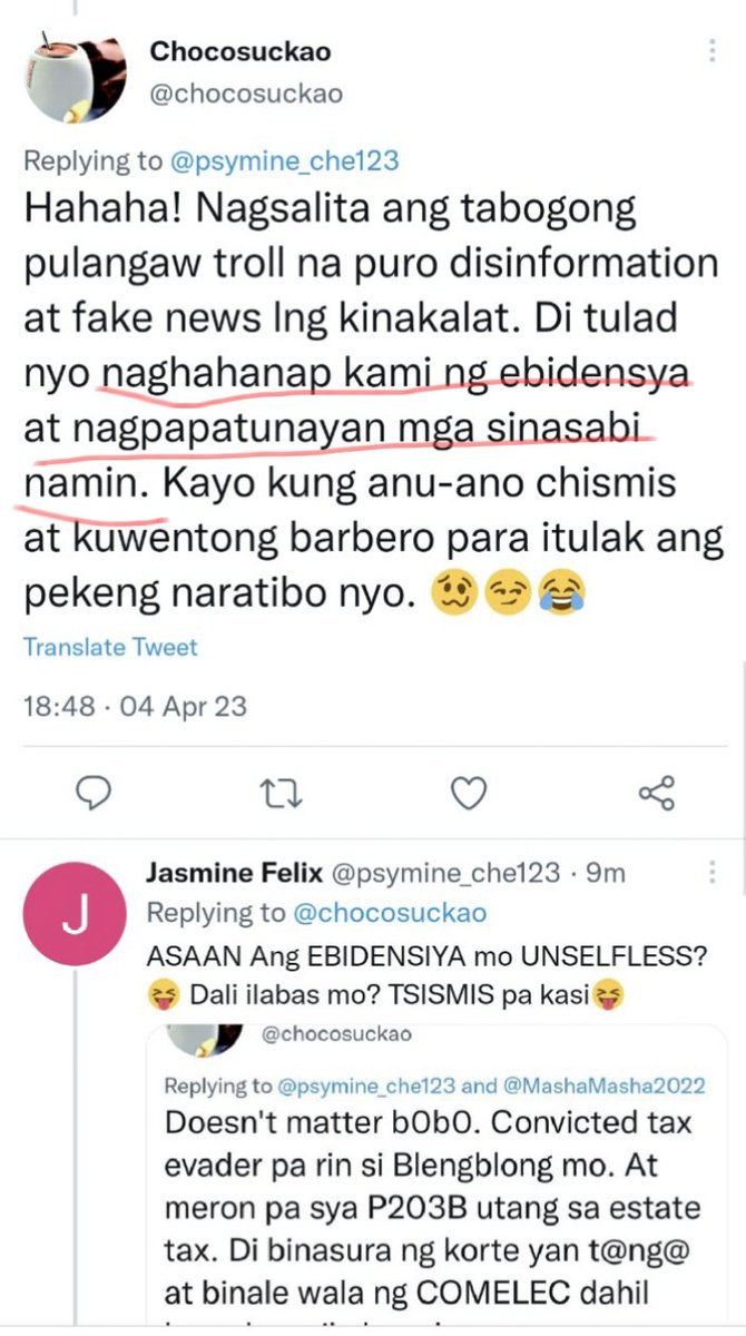 psymine_che123's tweet photo. @chocosuckao @Princedealan191 @MashaMasha2022 Ang EBIDENSIYA ASAAN na?🤣 SINUNGALING na UNSELFLESS 😝 https://t.co/GsKzVvVlW7