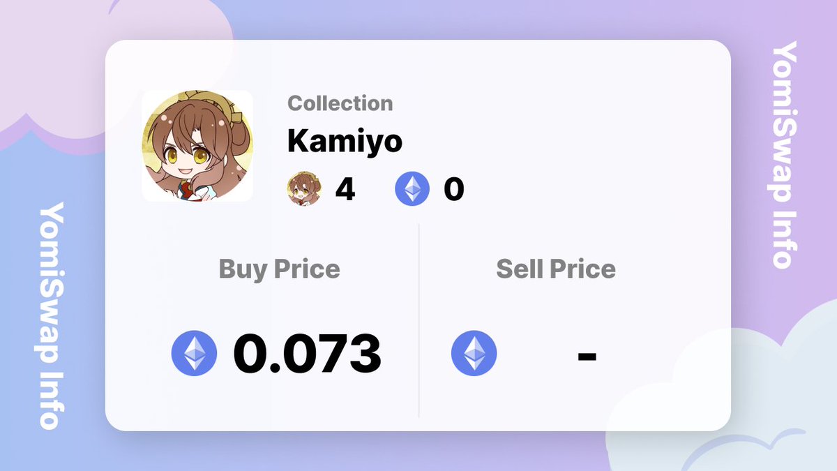 YomiSwap's tweet photo. \\ 今日のYomiSwap🤔🍬 // Kamiyo  YomiSwapは即時購入と売却ができる不思議なマーケットプレイスです。 ちょっとだけ他より安く買ったり、高く売ったりできるかもしれません。
是非、覗いてみてください✨ 👉https://t.co/g7rw8hklZm https://t.co/oWnCEwW1vX