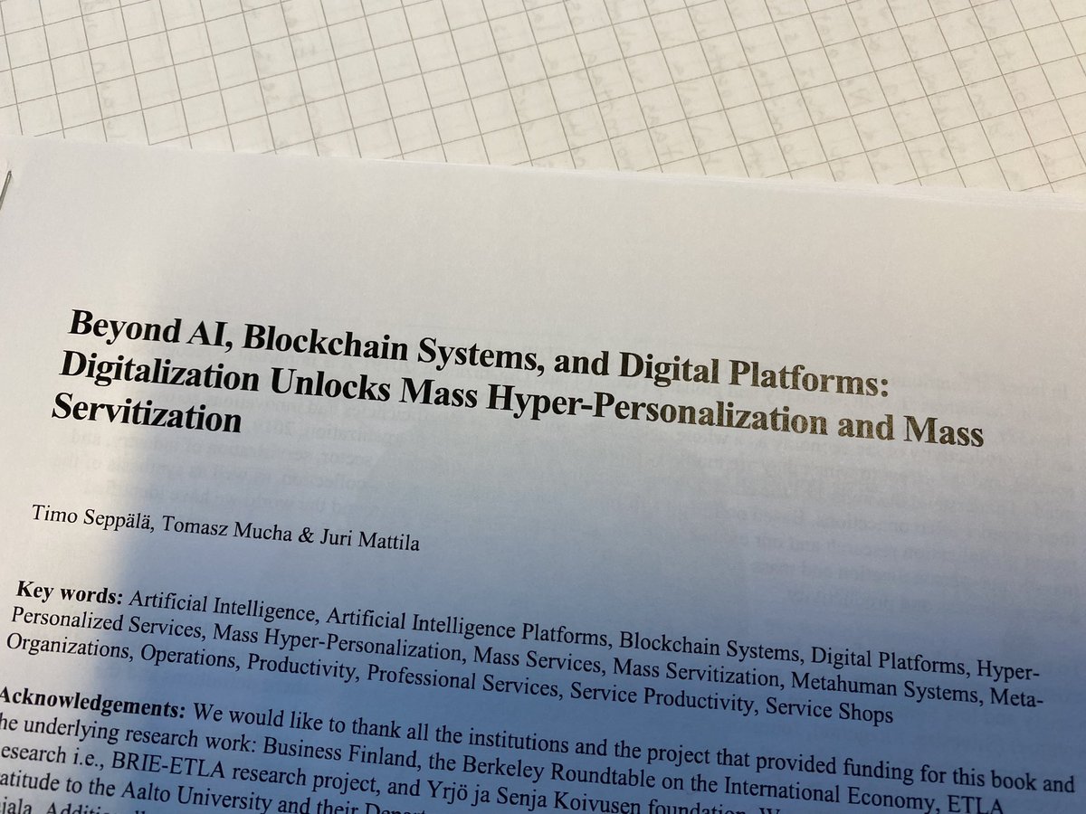 timoiseppala's tweet image. Forthcoming 28th April, 2023 ”Beyond #AI, #BlockchainSystems and #DigitalPlatforms: #Digitalization unlocks Mass Hyper-Personalization and Mass Servitization” @EtlaNews #EtlaTech @AaltoTUTA #TutaTech #Services #Productivity #EnterpriseGPT #OwnGPT