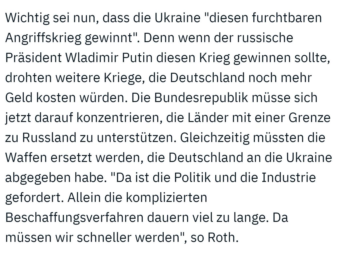 Michael Roth, SPD, mit einer absolut bescheuerten Argumentation ⬇️ Meine Gedanken dazu: 1. Es droht kein die NATO oder DE betreffender Krieg, wenn wir uns neutral verhalten. 2. Wie soll man aufrüsten, wenn man alles in die 🇺🇦 pumpt? #russland #ukraine #Waffenlieferungen