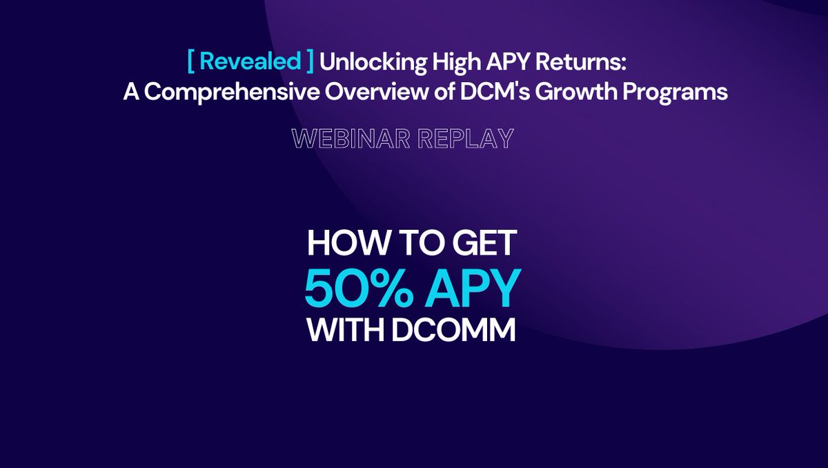 DComm_Official's tweet photo. 📽️ Missed our webinar on #DCMgrowth and APY returns? No worries! 🤩 Check out the full recording now and discover how our D'Fenders and D'Vest programs works 🚀

Watch here >> https://t.co/UyU6waTbiM
Passcode >> t1nqY?pC https://t.co/34EMn2OY0n