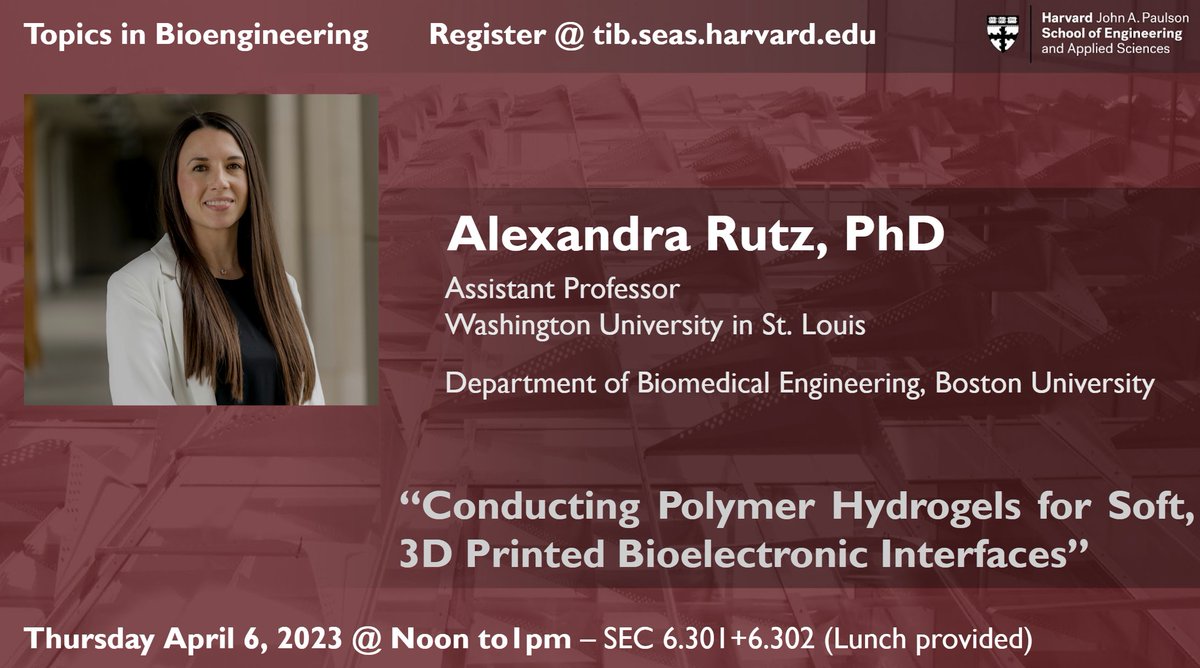 dr. nikko 日光 🫧🍃 (@nikkommunology) on Twitter photo this week's <a href="/hseas/">Harvard SEAS</a> #topicsbioeng welcomes <a href="/AlexandraLRutz/">Alexandra Rutz</a> <a href="/WashUengineers/">WashU McKelvey Engineering</a> <a href="/WashUBME/">WashU Biomedical Engineering</a> who will be giving a seminar on 'conducting polymer hydrogels for soft, 3D printed bioelectronic interfaces.' Join us for her seminar here <a href="/hseas/">Harvard SEAS</a>, in person at SEC 6.301+6.302 this thursday 🧬⛈️🧫 this week's <a href="/hseas/">Harvard SEAS</a> #topicsbioeng welcomes <a href="/AlexandraLRutz/">Alexandra Rutz</a> <a href="/WashUengineers/">WashU McKelvey Engineering</a> <a href="/WashUBME/">WashU Biomedical Engineering</a> who will be giving a seminar on 'conducting polymer hydrogels for soft, 3D printed bioelectronic interfaces.' Join us for her seminar here <a href="/hseas/">Harvard SEAS</a>, in person at SEC 6.301+6.302 this thursday 🧬⛈️🧫