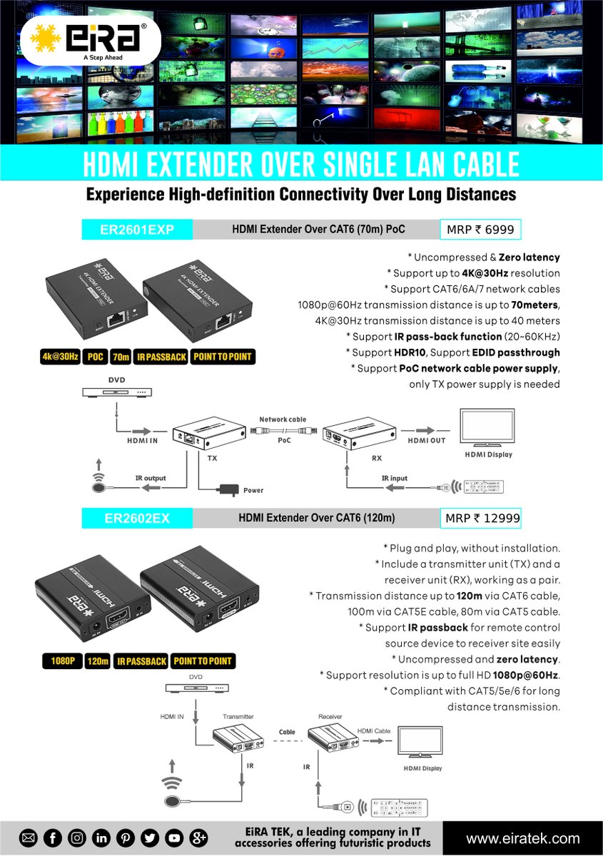 eiratek's tweet image. EiRA HDMI Extender over Lan. Ideal for TV &amp;amp; Electronics stores, Outdoor advertising, Railway stations/Airports, Bank trading centers, Traffic command centers etc👉eiratek.com/product-catego…
👉 youtube.com/watch?v=07xOaO…
@TechCrunch
@DigitMag
@gadgetsnow
@Gadgets360
@gadgetsnow
@pcworld