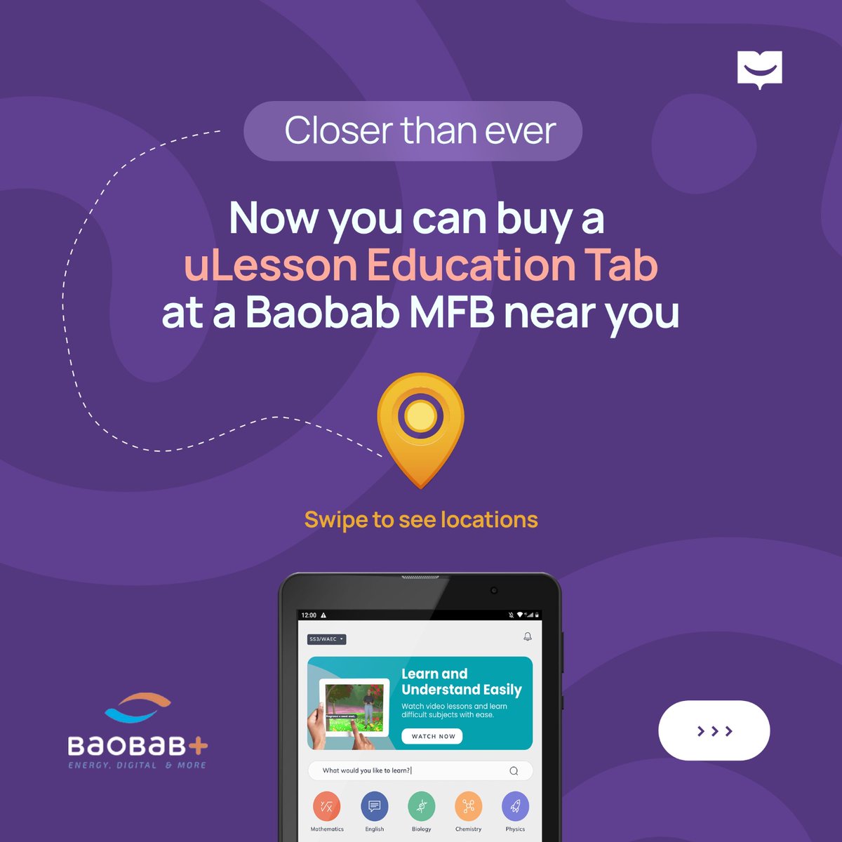 ulessonapp's tweet photo. More locations just for you๐๐พ
We've teamed up with @ng_baobab to make the uLesson Education Tab more easily accessible at a location near you.
#uLesson #LoveLearning #EducationTab #PersonalizedLearning #BaobabMFB #StudyTool https://t.co/NNtEj45vbz