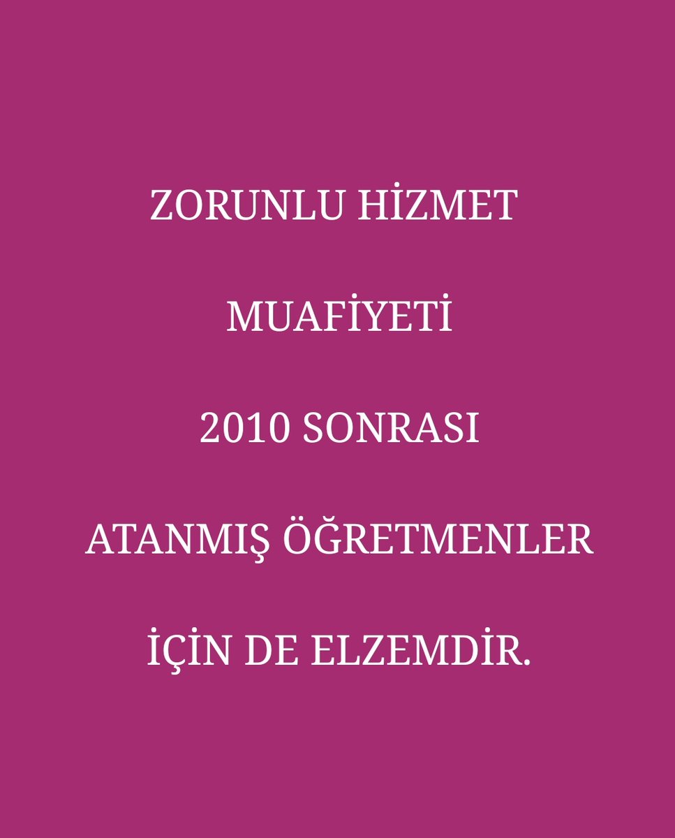 <a href="/mhpyasarkaradag/">Yaşar Karadağ 🇹🇷🇦🇿</a> 👉2010 sonrası atanmış öğretmenler çeşitli sebeplerle( eş, sağlık, vefat, can güvenliği vb...) tamamlayamadıkları zorunlu hizmet yükümlülüklerine muafiyet bekliyor. 🌿📣⏳
#ZorunluHizmetMuafiyeti 

<a href="/tcbestepe/">T.C. Cumhurbaşkanlığı</a>
<a href="/tcmeb/">Millî Eğitim Bakanlığı</a> 
<a href="/prof_mahmutozer/">Mahmut Özer</a> <a href="/kamilaydinmhp/">Prof.Dr.Kamil Aydın</a> @latif_selvi <a href="/mebpersonelhbr/">PersonelMeb.Net</a>