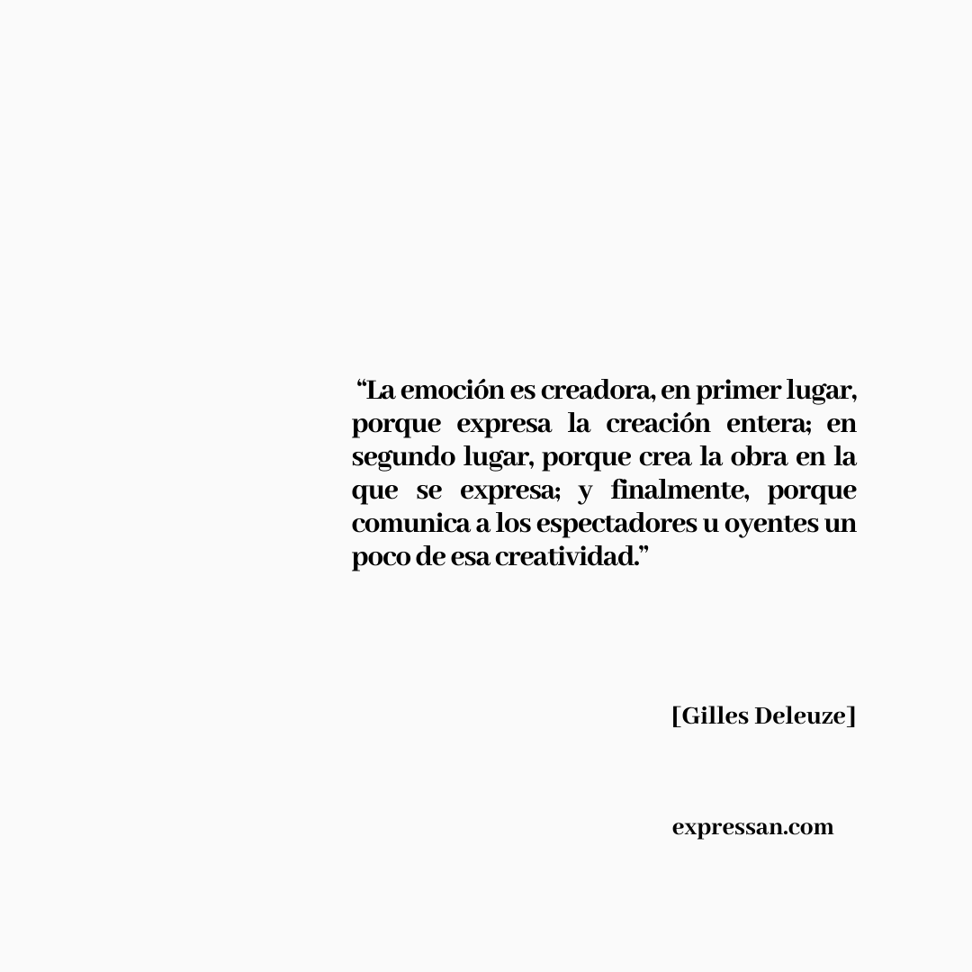 expressan_go's tweet photo. “La emoción es creadora, en primer lugar, porque expresa la creación entera; en segundo lugar, porque crea la obra en la que se expresa; y finalmente, porque comunica a los espectadores u oyentes un poco de esa #creatividad.” #GillesDeleuze
.
.
#arte #filosofía #EXPRESSAN https://t.co/XcjdRBGOc0