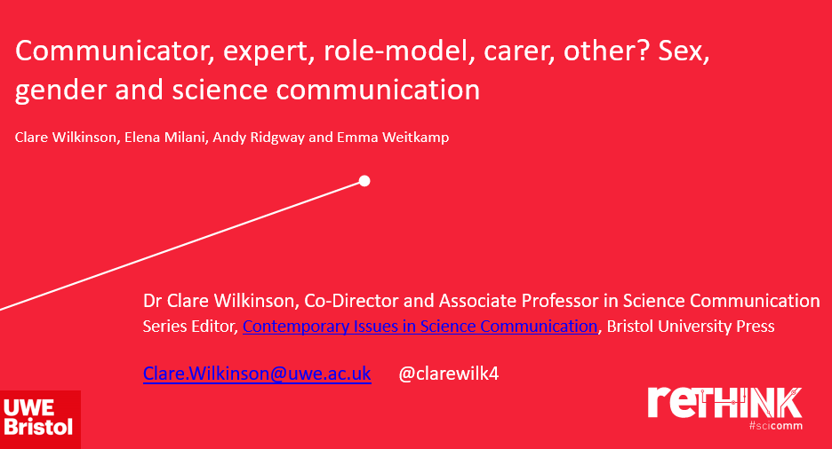 clarewilk4's tweet photo. On Thurs 13th April 09:45-11:00 I'm one of the contributors talking about role players in #SciComm and #PublicEngagement, when I'll be sharing work from @RETHINKscicomm @PcsTconference on sex, gender and science communication conducted @scicommsuwe 1/2 https://t.co/CxzkSUpTQG