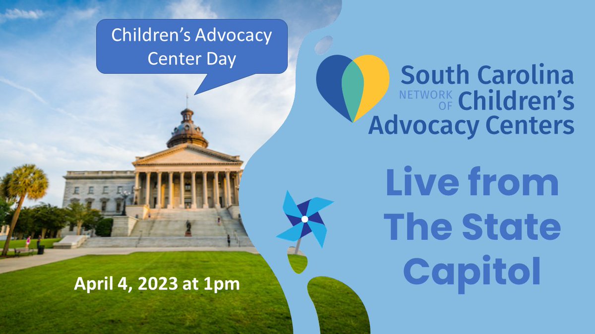 scncac's tweet photo. Today is Children's Advocacy Center Day in South Carolina. Join us for the press conference via livestream at https://t.co/7fkbd0LSVS https://t.co/jHBWx8zi8z