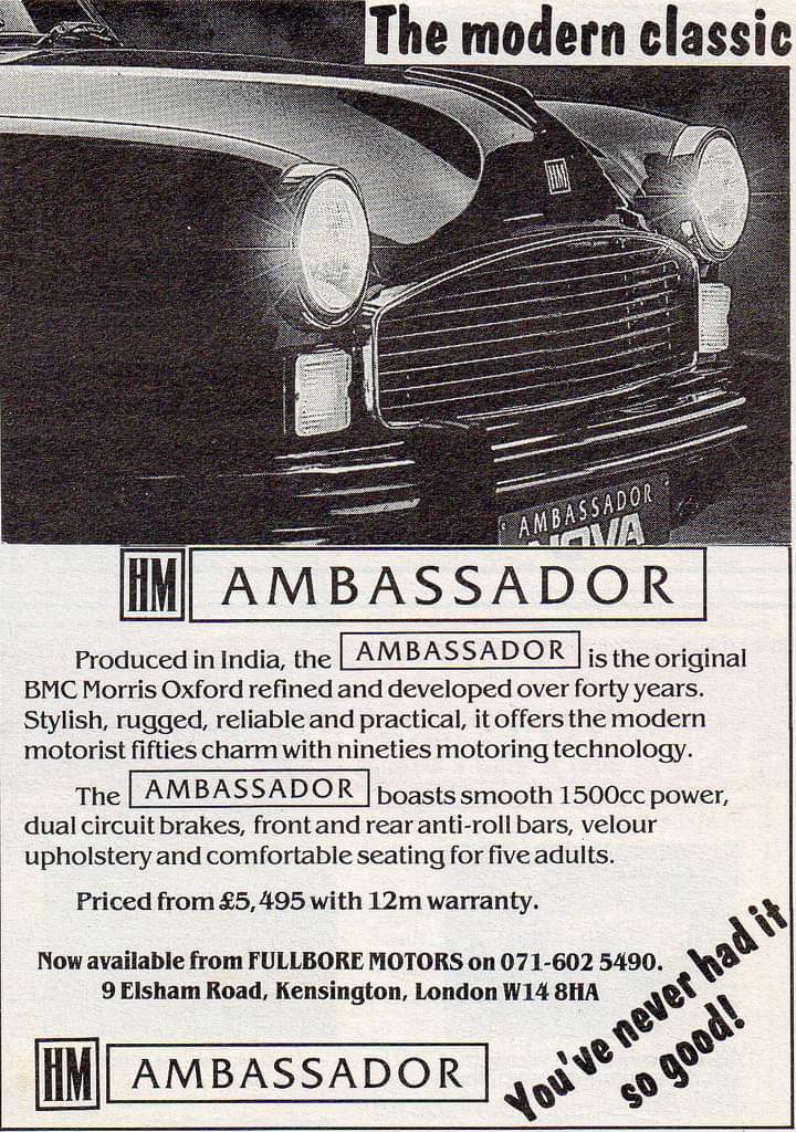 hchaturv's tweet image. Fullbore Motors UK advt for Ambassador Car.
 They were official importers of the Ambassador 1800 ISZ
#Hindmotor ... memories  of growing up in HM colony