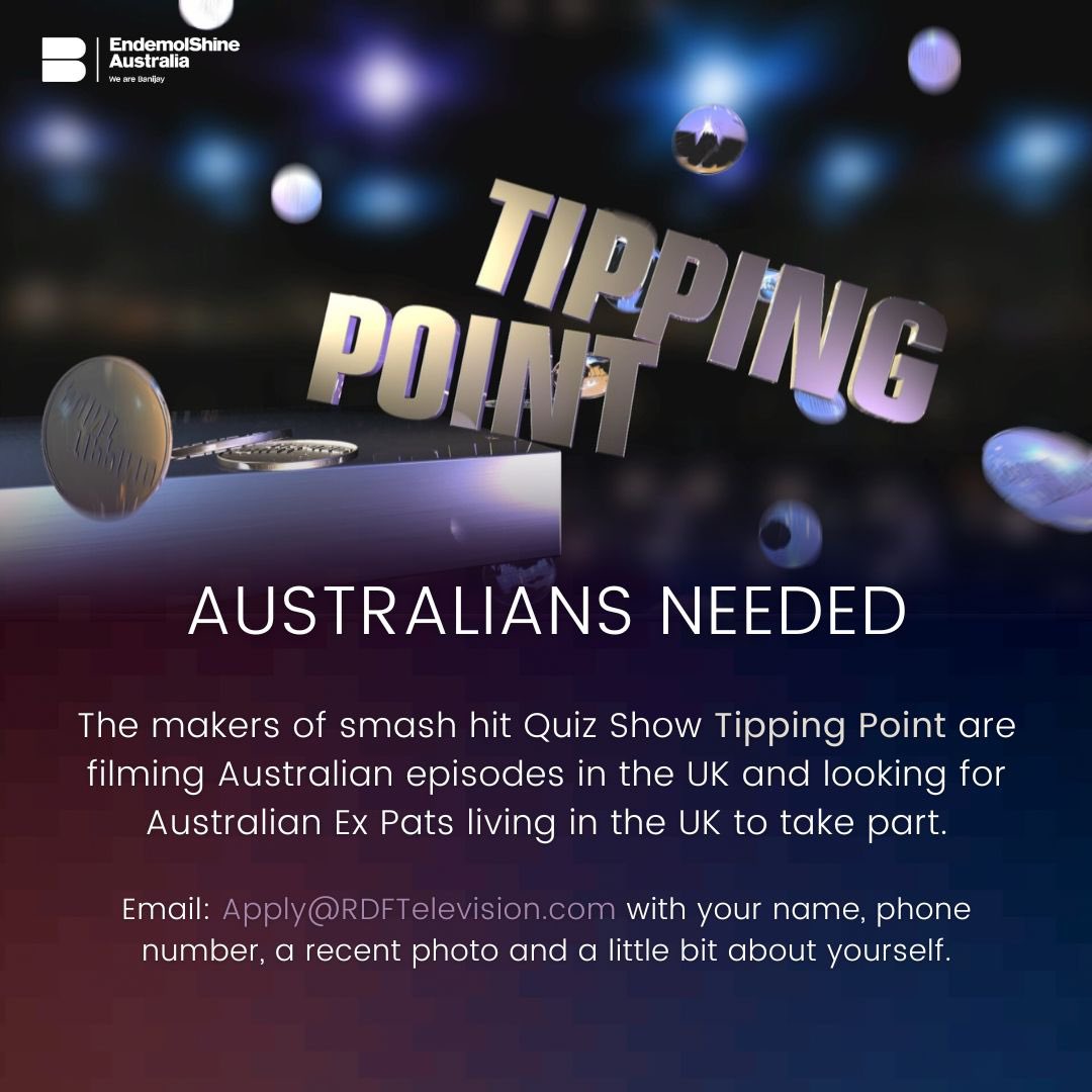 The popular daytime quiz show TIPPING POINT are filming AUSTRALIAN episodes here in the UK. Get in touch today to apply!