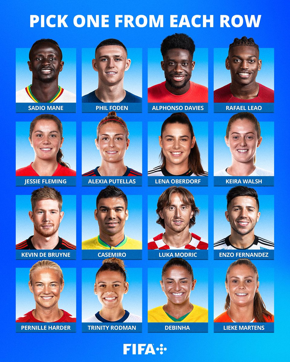 FIFAWWC's tweet image. Pick a world-class quartet! Choose one from each row 🤩💭

#FIFAWWC ↔️ #FIFAWorldCup