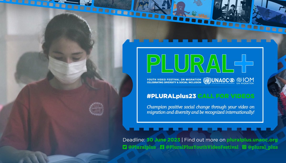 🚨 Youth 📽 opportunity alert!

Have you ever dreamt of screening your powerful video in New York? 🗽

Submit your unique view on human mobility, cultural diversity, and inclusion to #PLURALplus23 to make
your dreams come true.

𝙇𝙚𝙖𝙧𝙣 𝙢𝙤𝙧𝙚: pluralplus.unaoc.org