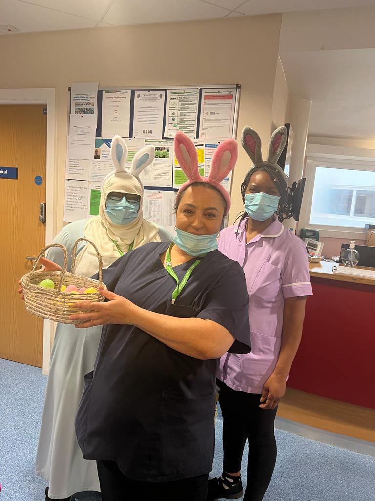 Activities Easter Bunnies at Fothergill ward! Activities staff dressed as Easter bunnies and gifted pateints easter eggs! 
#Easter2023
