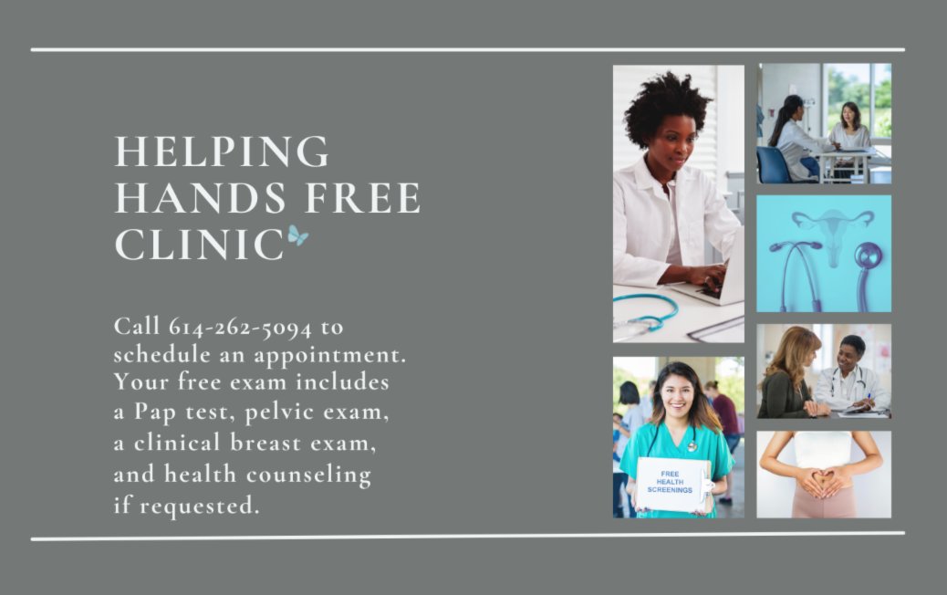 Schedule your FREE PAP TEST by calling 614-262-5094. Appointments are available for Thursday APRIL 13th, between 11:15-2p.m. @HelpingHandsFreeClinic provides women 18 and older with free exams, including a pap test, pelvic exam &amp; a clinical breast exam.#preventcancer #tcc2009