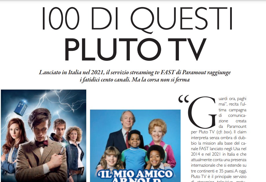 FED_EVENTS's tweet photo. Annunciati i 100 canali di @PlutoTV in occasione della intervista a @Anto_dominici sul nuovo numero di Tivu di Aprile @chiara_gp Esplosione dei Fast @MauroPanella @ParamountPlusIT https://t.co/2rJHRxgL2S