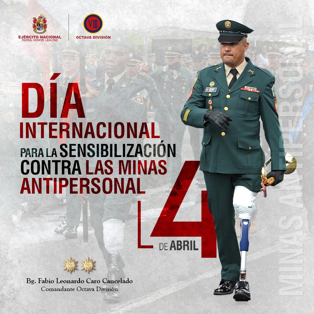 Ejercito_Div8's tweet photo. Hoy, en el Día Internacional Para la Sensibilización Contra las Minas Antipersonal, rendimos homenaje a todos nuestros hombres del @COL_EJERCITO y víctimas que han perdido la vida o parte de su cuerpo por este flagelo.

#ColombiaSinMinas https://t.co/D86ANIj2mP