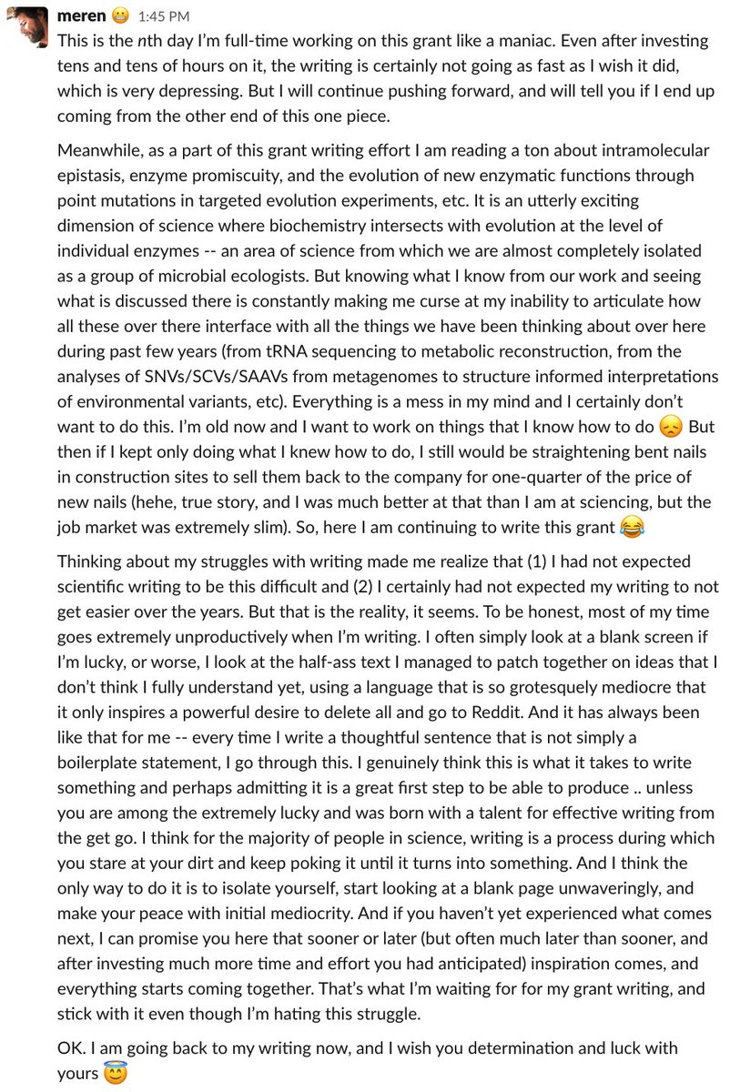 I am struggling with writing, and I just posted this to our lab channel to vent. I thought I'd also send it here for the PhD students I do not advise.

Just in case realizing that you're not alone in that struggle was the only thing you needed to start writing that paper :)