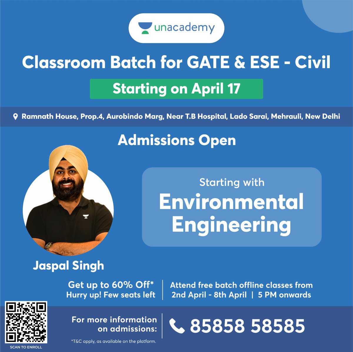IesJaspalsingh's tweet image. Let&apos;s start as new, meeting in person.

Admissions are open for classroom batch for GATE &amp;amp; ESE civil engineering, starting from 17 April 2023.

Taking up the course of  Environmental Engineering; let&apos;s make it a win💫

#iesjaspalsingh #unacademy