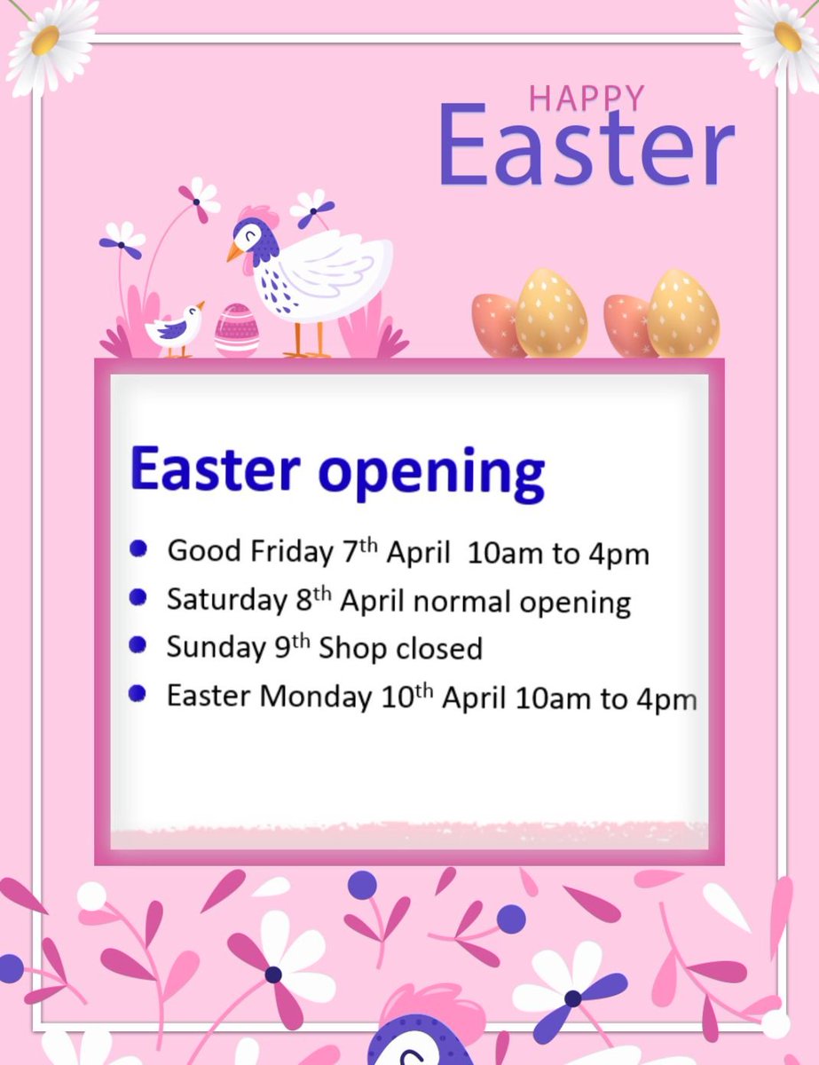 🐣EASTER OPENING HOURS🐰

We are open!!! Our hours are slightly different to normal.

We look forward to welcoming you all.

#MyMindShop #bexhill #bexhillcharity #easteropeninghours #easterbexhill #EasterWeekend