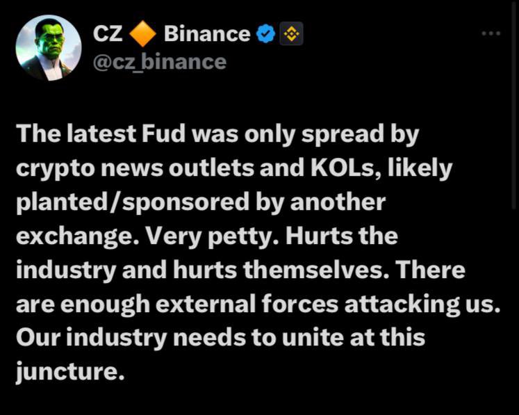 EACoinTalk's tweet photo. ذكر CZ المدير التنفيذي لمنصة #Binance ان منصة منافسة قد تكون هي مصدر الاشاعات الاخيرة.

$BNB

@EACoinTalk

#العملات_الرقمية #البيتكوين #باينانس https://t.co/VBtXvO02Fy