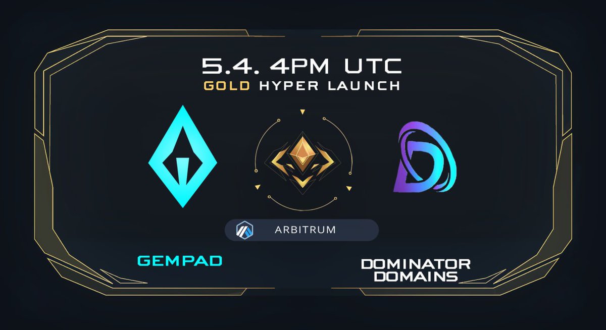 TheGemPad's tweet image. 💎DOMINATOR DOMAINS HYPER LAUNCH ANNOUNCEMENT 💎

🟡 GOLD TIER 🟡

We're proud to announce the Hyper launch for @DomDomDomains. Their hyper launch is taking place tomorrow at 4pm UTC! ⏰

✅ Hyper launch link: gempad.app/presale/0x671E…

#Arbitrum #Hyperlaunch #DeFi #Arbi