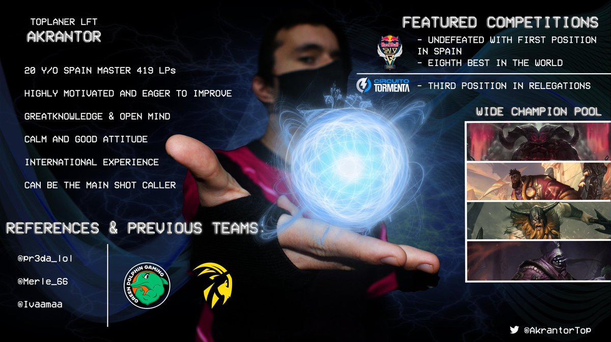 🇬🇧I'm still playing for <a href="/GreenDolphinG/">Green Dolphin Gaming</a>  but I've been allowed to explore options. Mainly interested for ERL3 or SL2 sub, but I'm open to all offers. 
Contact me by Discord or Twitter to get VOD's.
RT's appreciated.

🇪🇸 Beeee