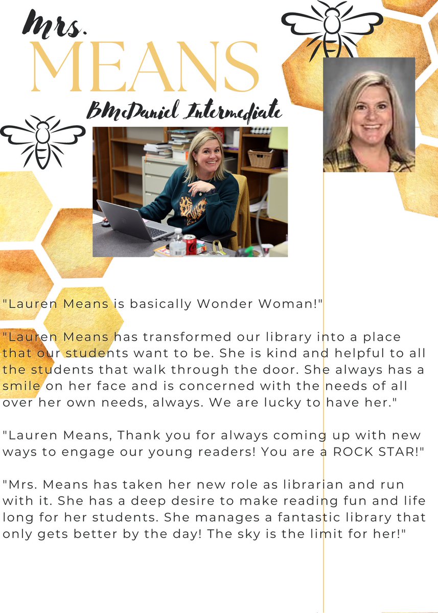 bmcdanielschool's tweet photo. Happy National School Librarian Day to our very own Mrs. Means. You are amazing and we are lucky to have you! #igtbayj #denisonisd https://t.co/IASgUzCOWn