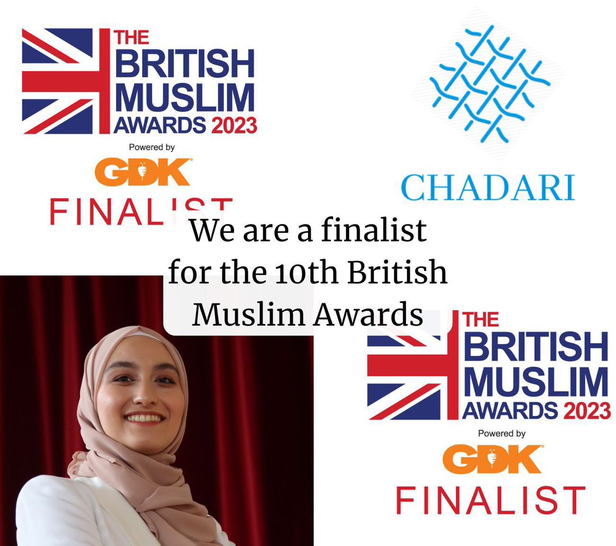 chadariproject's tweet photo. Exciting news! We are honored to announce that we have been named finalists for the British Muslim Awards 2023. We want to express gratitude to the people who nominated us and heartfelt thanks to the public who voted for us. #BritishMuslimAwards #chadari #finalists https://t.co/eE872Bmtn6