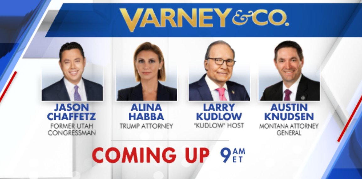 Coming up on Varney & Co! @jasoninthehouse @LloydBoyLuke @SimonettiLauren @LydiaHuNews @AlinaHabba Gregg Smith of Evolution VC Partners @SusanLiTV @larry_kudlow @MTAGKnudsen Make sure to tune in, the show is about to start!