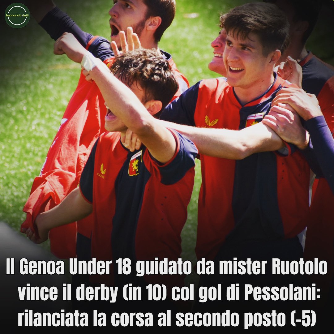 buoncalcio's tweet photo. 💪🏻 𝐈𝐥 𝐆𝐞𝐧𝐨𝐚 𝐔𝐧𝐝𝐞𝐫 𝟏𝟖 𝐠𝐮𝐢𝐝𝐚𝐭𝐨 𝐝𝐚 𝐦𝐢𝐬𝐭𝐞𝐫 𝐑𝐮𝐨𝐭𝐨𝐥𝐨 𝐯𝐢𝐧𝐜𝐞 𝐢𝐥 𝐝𝐞𝐫𝐛𝐲 (in 10) 𝐜𝐨𝐥 𝐠𝐨𝐥 𝐝𝐢 𝐏𝐞𝐬𝐬𝐨𝐥𝐚𝐧𝐢: 𝐫𝐢𝐥𝐚𝐧𝐜𝐢𝐚𝐭𝐚 𝐥𝐚 𝐜𝐨𝐫𝐬𝐚 𝐚𝐥 𝐬𝐞𝐜𝐨𝐧𝐝𝐨 𝐩𝐨𝐬𝐭𝐨 (-5)

➡️ #Genoa #GenoaSampdoria #GenoaUnder18 https://t.co/0mOG4rO4NZ