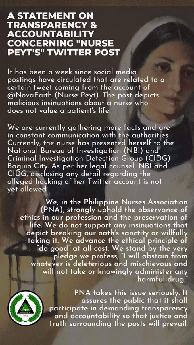 Apparently, @Peyt (pronounced as Fake), is now under investigation by the NBI &amp; CIDG!

Good luck to your PRC card Peyt! 😂  

As to the Philippine Nurses Association, isn't it too late to make a statement after almost 2weeks of keeping your silence? 
Ur silence isn't golden! 😕