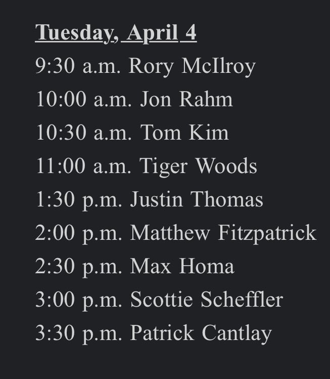 Daniel_Rapaport's tweet image. 30 minute gap between each press conference…except for Tiger. They know everyone’s gonna need to type/talk that up immediately. All these years later, all these injuries later, it’s still Tiger and then everyone else. Kind of amazing.