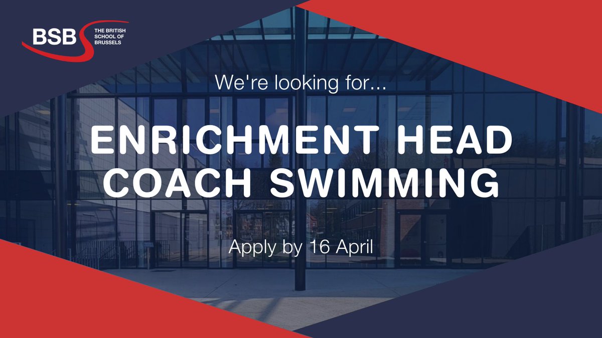 We're hiring! If you're interested in applying, please take a look on our website:

Enrichment Head Coach Swimming: bit.ly/3Jql1kD

#schooljobs #swimming #enrichment #brusselsjobs #belgiumjobs #internationalschool #britishschool