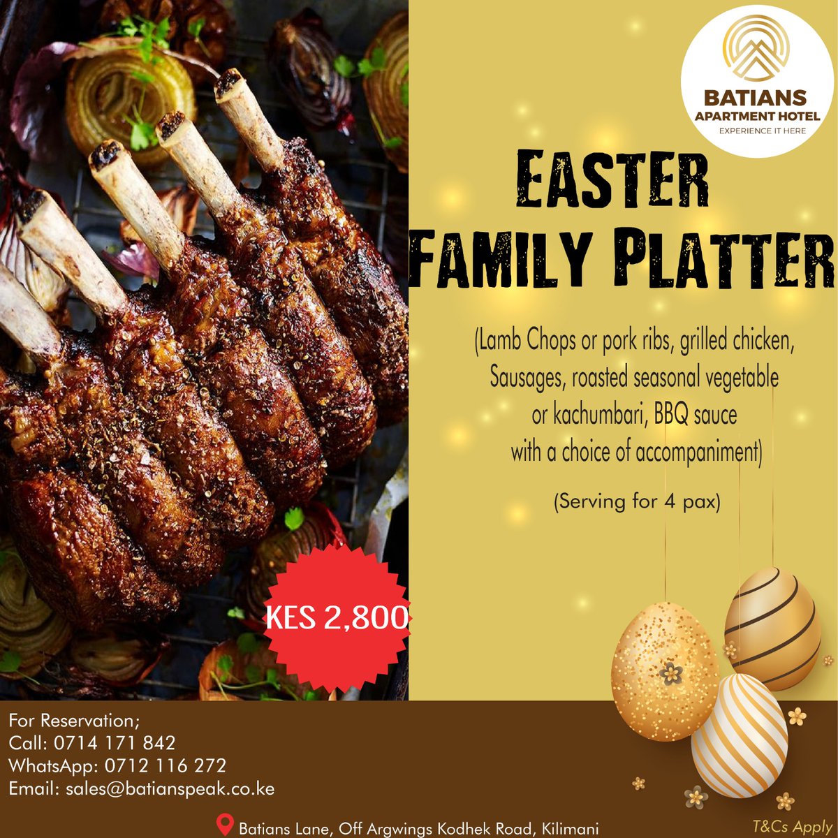BatiansPeak's tweet photo. It's always an egg-stra special Easter when you spend it with friends and family! Come and experience our amazing offers on accommodation and Family Mixed platters.

For reservation;
Call: 0714 171 842 | WhatsApp 0712 116 272
Email: sales@batianspeak.co.ke https://t.co/qcNPUlcbkO