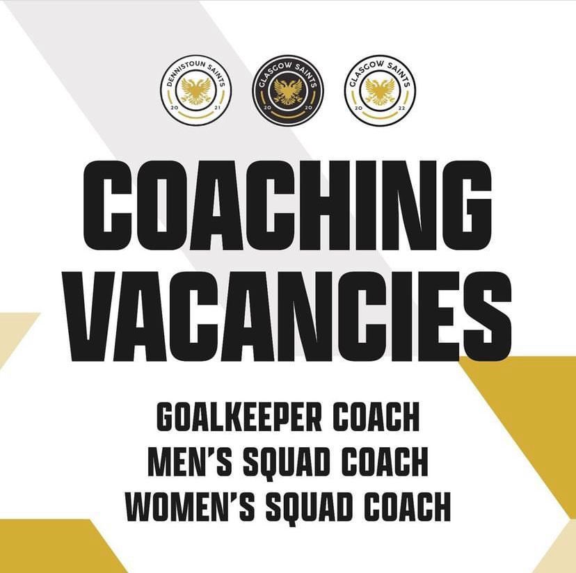 Glasgow Saints women and men’s teams are still looking for new coaches to expand on our coaching team. 

If you would like to apply / register your interest please email iain@glasgowsaints.co.uk or DM us 

#Glasgow #Saints #Nohate