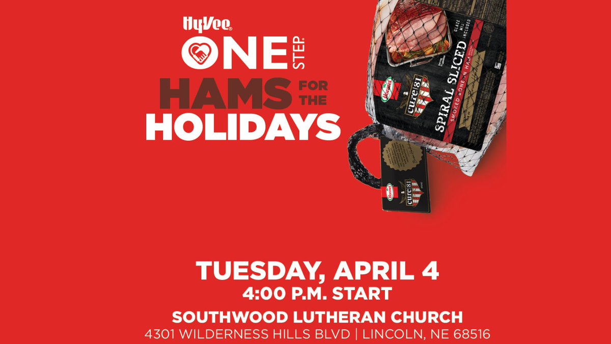 OStreetHyVee's tweet photo. Hams for the Holidays is HERE at 4pm! We're partnering with @FoodBankLincoln and local first responders to give away 250 FREE Hormel Cure 81 hams to those in need. While supplies last. Drive-thru at Southwood Lutheran Church. First-come, first-served. #HyVeeHams #HyVeeOneStep https://t.co/31ZxkRYTUN