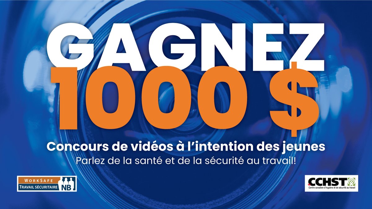 SecuriTravailNB's tweet image. Il ne reste que quelques jours pour envoyer votre vidéo au concours de vidéos à l’intention des jeunes « Objectif : sécurité » de Travail sécuritaire NB.  Des prix en argent seront remis aux élèves et à leur école! #objectifsécurité #SST #secondaire ow.ly/96RL50NiWTS