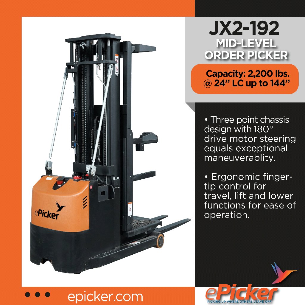 ePickerLifts's tweet photo. STANDARD FEATURES
• 42" forks with pallet clamp
• Anchor, operator harness &amp;
   tether
• Overhead guard
• Non-marking tires
• Rear flashing light
• Battery compartment rollers
• Low 9" step height compartment https://t.co/DqIGdXrh6n